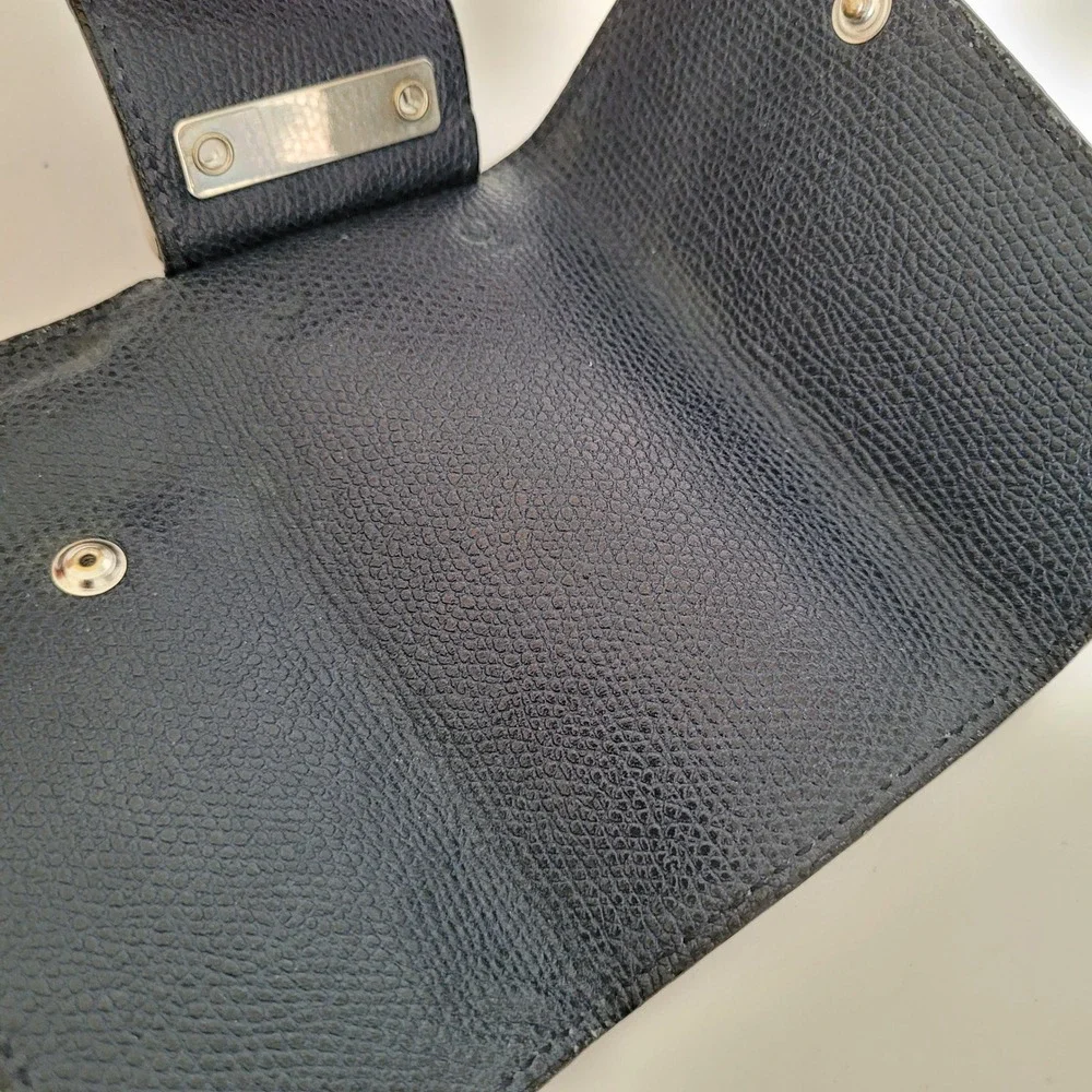 Valextra Navy Blue Pebble Grain Leather 6-Hook Key Case Holder Made in Italy